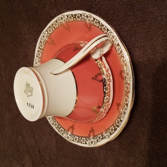 Aynsley Vintage C568 Teacup & Saucer Set Bone China Floral / Salmon, gold - Picture 13 of 17